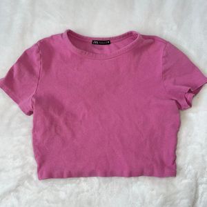 zara pink cropped short sleeve